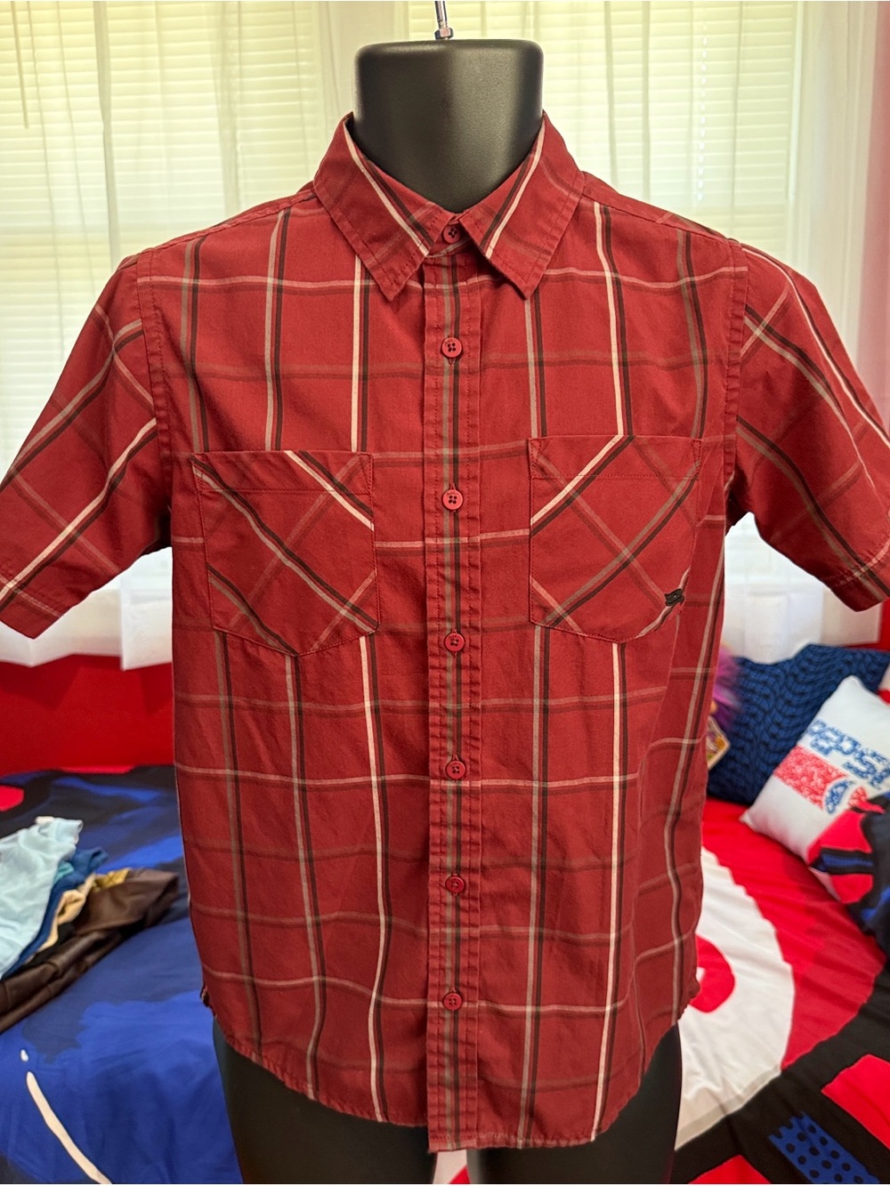 Tony Hawk Red Plaid Short-Sleeve Button-Down Shirt